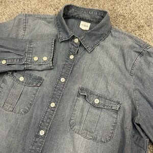 J Crew Classic Chambray Shirt Womens Small Denim Jean Blue Roll Sleeve Cotton